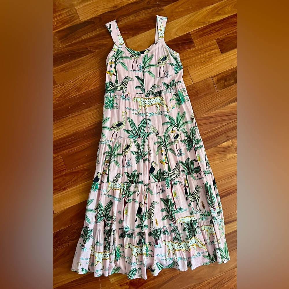 Beau & Ro Fully Lined Fun Pink Safari Maxi Dress Sz L